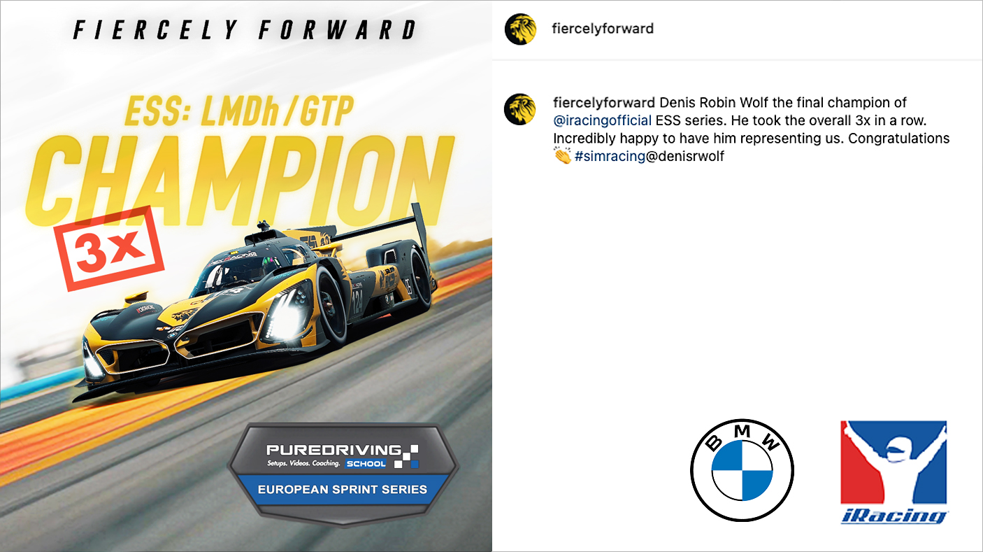 Bild mit dem BMW-Hypercar vom 19-jährigen Denis Robin Wolf in iRacing - dem dreifachen Champion der ESS-Rennserie